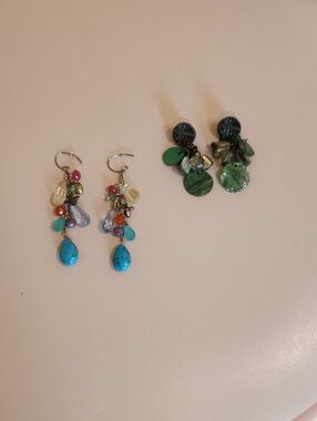 EUC, Assorted Green and Turquoise Dangle Earrings - Women's Jewelry